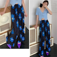 Women's Colorful Floral Print Wide Leg Pants  Blue