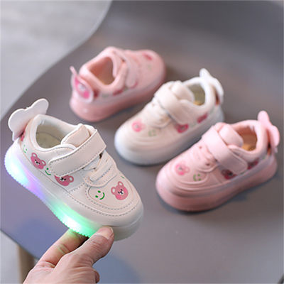 Zapatos con luces para niños pequeños, zapatos blancos de suela blanda.