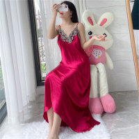 Women's Large Size Thin Ice Silk Solid Color Nightdress  Red