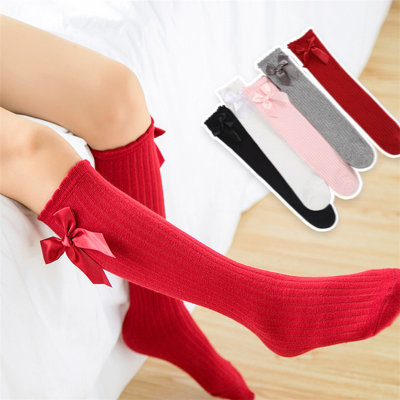 Kid Girl Solid Bowknot Stockings