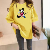 Women's Checkered Mickey Mouse Loose Top  Yellow