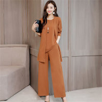 3PCS large size casual suit for women  Coffee