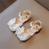 Versatile fashionable rhinestone bow princess shoes soft sole half sandals  Beige