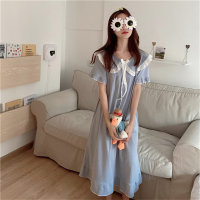 Teenage girl solid color baby doll collar nightdress  Blue