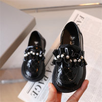 Zapatos de princesa de moda para niña, zapatos individuales con perlas de rendimiento, a la moda  Negro
