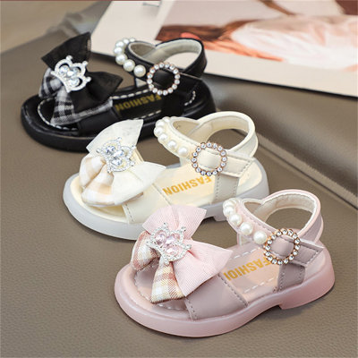 Fashionable princess shoes little girl pearl shoes open toe beach shoes