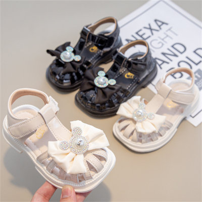 Baotou sandales avec nœud dessin animé Velcro chaussures de plage filles mignonnes et douces