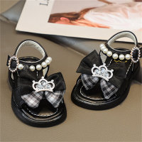 Fashionable princess shoes little girl pearl shoes open toe beach shoes  Black