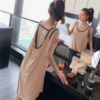 300 pounds extra large size pure lust style summer dress sexy backless design loose thin vest pajama dress for women  Apricot