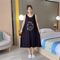 Large Size 300 Jin Loose Casual Versatile Knee-Length Sleeveless V-Neck Vest Pajama Dress  Black