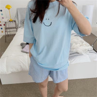 Summer new short-sleeved pajamas for girls summer students cute plaid round neck home wear set  Multicolor