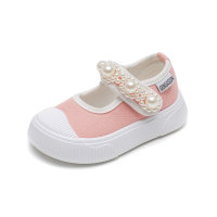 Children's Pearl Velcro Cute Canvas Shoes  Pink