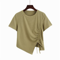 Solid color fashionable slimming and versatile age-reducing flesh-covering T-shirt  Green
