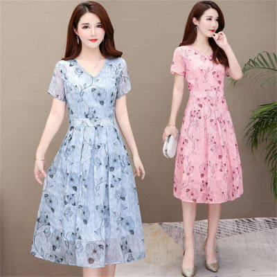 Cross-border popular mid-length floral dress, slim waist A-line skirt, fashionable and age-reducing women's clothing, new women's skirt