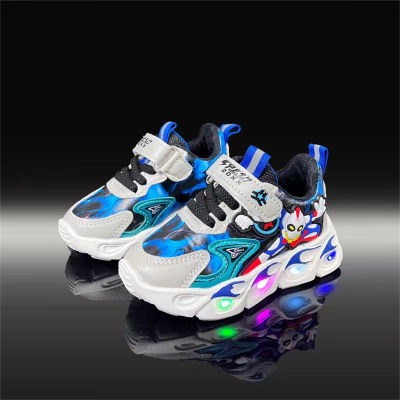 2022 new light-up cartoon Superman children's shoes new boys sports light-up baby toddler shoes for small and medium-sized children's light shoes