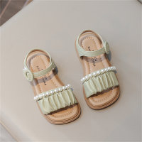 Children's Fashion Princess Shoes Soft Sole Style Pearl Sandals  Green