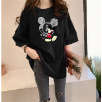 Summer 2024 new loose white short-sleeved Mickey T-shirt female Mickey Mouse pattern print student top clothes trendy  Black