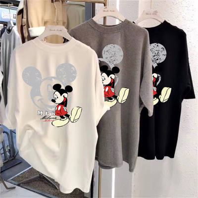 Verão 2024 nova solta branca de manga curta mickey camiseta feminina mickey mouse padrão impressão estudante roupas superiores na moda