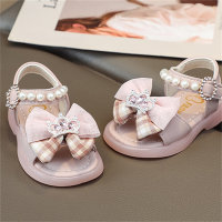 Fashionable princess shoes little girl pearl shoes open toe beach shoes  Pink