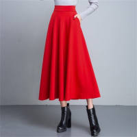 Falda larga para mujer, falda larga con vuelo, falda de corte A, cintura alta, falda larga adelgazante  rojo