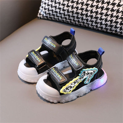 Children's light-up sandals, closed-toe anti-kick beach shoes, toddler soft-soled flashing light shoes