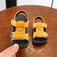 Sandálias de praia para meninos, sandálias planas de couro genuíno, respiráveis e confortáveis  Amarelo