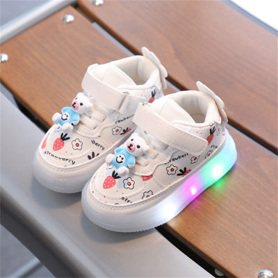 Light-up leather sneakers for toddlers, casual shoes, soft-soled toddler shoes