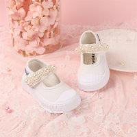 Zapatos de lona lindos con velcro de perlas para niños  Blanco