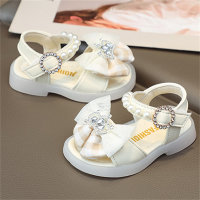 Fashionable princess shoes little girl pearl shoes open toe beach shoes  Beige