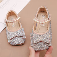 Soft-soled leather shoes for little girls with dress and crystal shoes  Pink