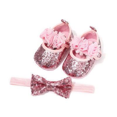 Chaussures de bébé 2 pièces avec nœud à sequins pour bébé