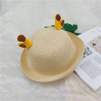 قبعة علوية لطيفة على شكل شخصية كرتونية من القش قبعة لطيفة للحماية من الشمس للأطفال   البيج