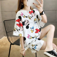 Pajamas for women summer loose plus size sweet and cute student short-sleeved shorts can be worn outside Korean style home clothes set  White
