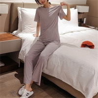 New Product Women's Pajamas Solid Color Ice Silk Home Clothes Women's Casual Two-piece Suit Lazy Little Hong Kong Sister Soft Suit  Gray