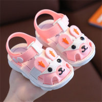 Cartoon baby closed toe soft bottom non-slip buckle children's shoes  Pink