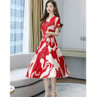 Women's mid-length printed dress  Red