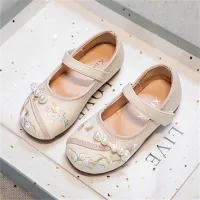 Pearl children's princess shoes little girl leather shoes baby shoes  Beige