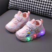 Light up girls sneakers cartoon princess shoes non-slip soft sole toddler running shoes  Pink