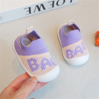 Zapatos de suela blanda transpirables para niños de primavera y otoño, zapatos de moda con letras de dibujos animados para bebés para niños y niñas, zapatos anticolisión de malla tejida con mosca  Púrpura