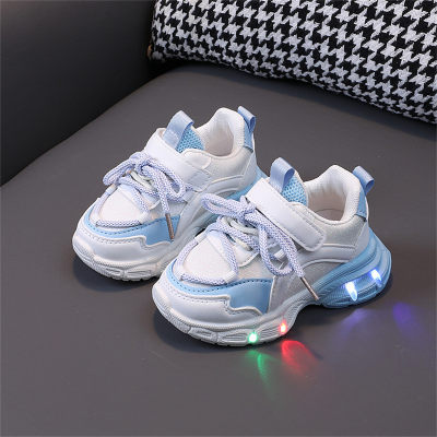 Ilumine sapatos esportivos luminosos superfície de couro tênis de corrida para bebês