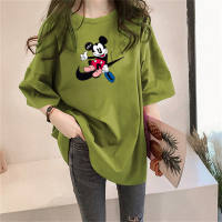 Women's Checkered Mickey Mouse Loose Top  Green