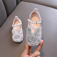 Zapatos infantiles de piel estilo princesa con strass y conejita  Plata