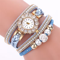 Korean style fashionable diamond casual lap watch AliExpress niche personalized pearl dot English watch  Blue