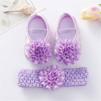 Ensemble de chaussures pour bébé, bandeau, chaussures de princesse à fleurs 3D  Violet