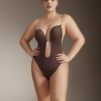 European and American one-piece underwear, tummy-controlling corset, invisible bra, body-shaping straps, backless evening dress, one-piece body-shaping garment  Coffee