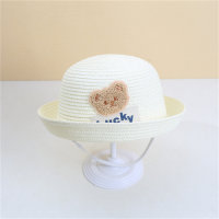 Rolled brim straw hat small bag cartoon bucket hat outdoor sunshade all-match fisherman hat  White