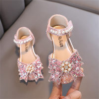 Children's bow pearl princess style leather shoes  Pink