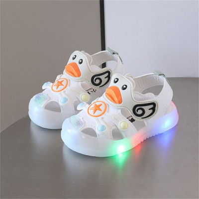 Light up baby closed toe anti-kick sandals soft sole baby