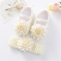 Ensemble de chaussures pour bébé, bandeau, chaussures de princesse à fleurs 3D  Beige