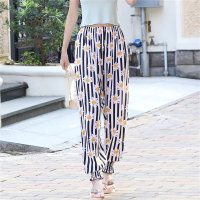 Women's summer thin floral casual pants  White